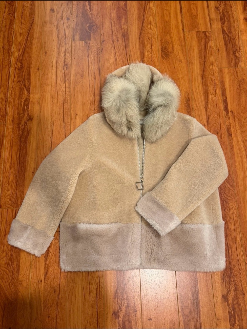 Girls' Fur Jacket- Hooded Coat in Beige